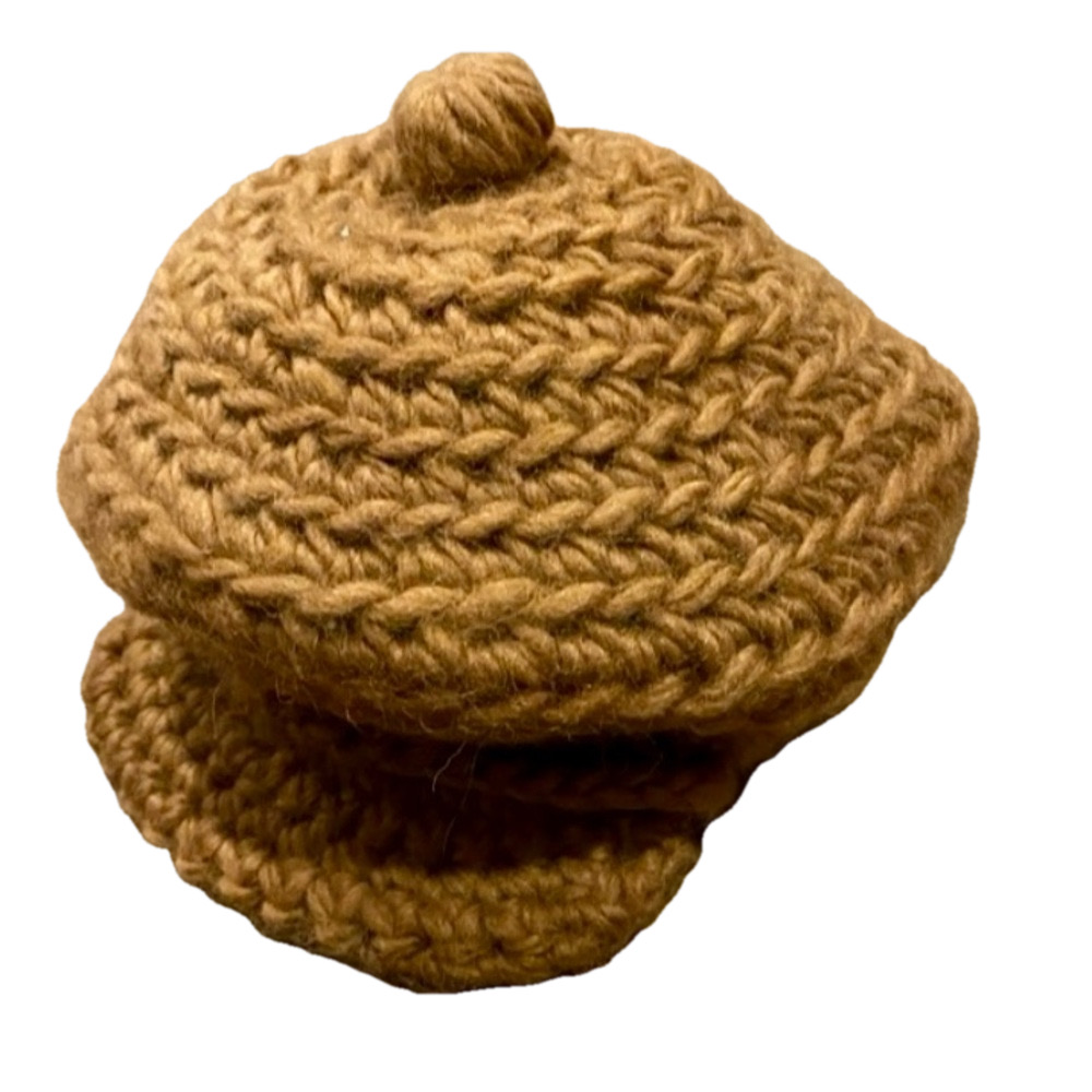 Vintage 100% Wool Chunky Knit Beret Hat Made in Italy Camel Brown